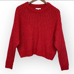 American Eagle Pullover Sweater Women Size Medium Red Crew Neck Waffle Knit